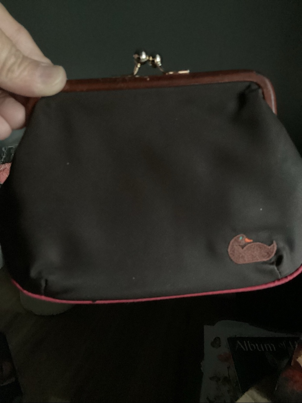 Vtg Dooney & Bourke Brown & Hot Pink Nylon Framed Kisslock Change Purse